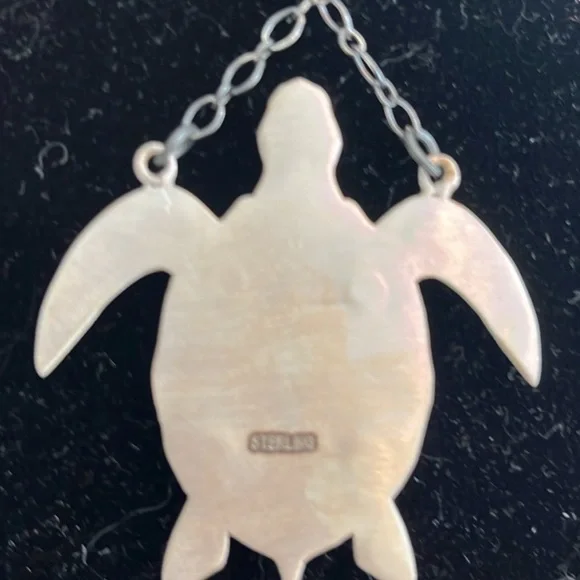 Silver Turtle Pendant Necklace with Palomino Stones - Picture 3 of 6